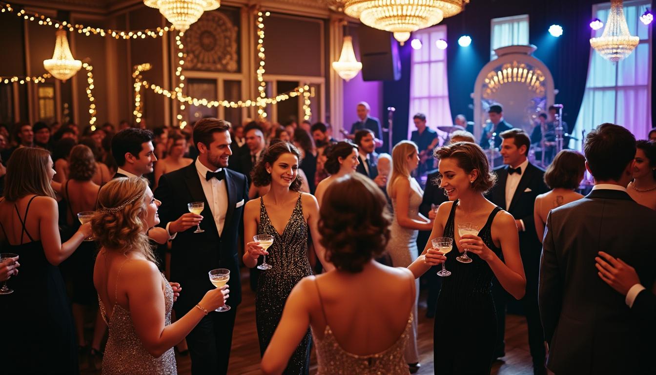 plongez dans l'élégance des années folles avec un total look soirée inspiré du style charleston. osez les robes à franges, les accessoires rétro et vivez une expérience glamour inoubliable, digne des fêtes les plus sophistiquées des années 1920.