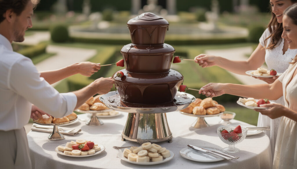 découvrez pourquoi une fontaine de chocolat noir est l'attraction incontournable pour sublimer vos événements et ravir tous vos invités.